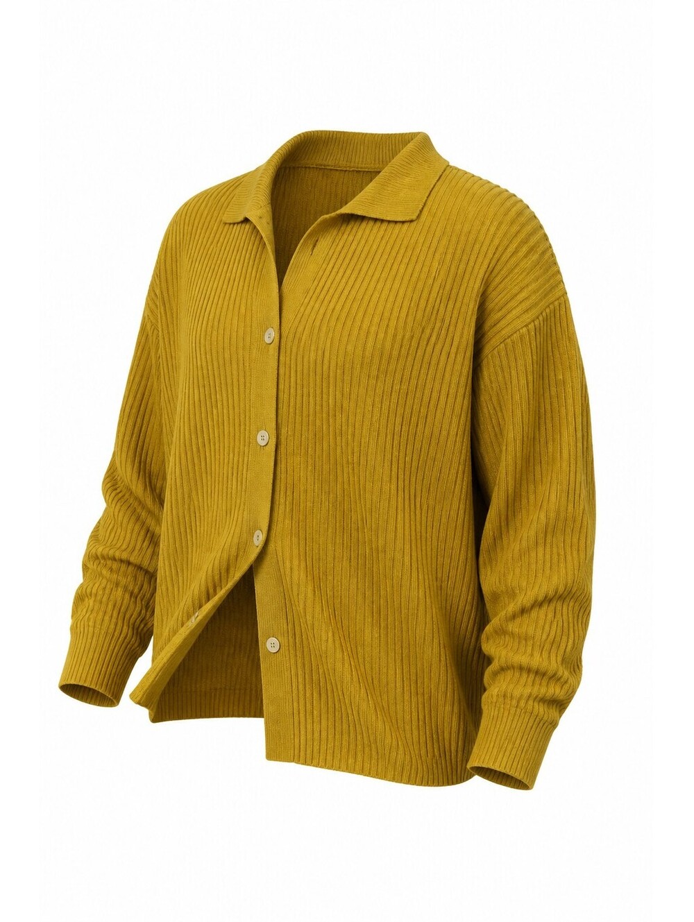 New York & Company Mustard Yellow Ribbed Cardigan Sweater Small
